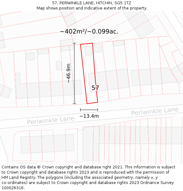 57, PERIWINKLE LANE, HITCHIN, SG5 1TZ: Plot and title map
