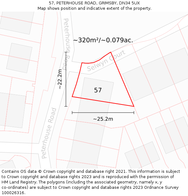 57, PETERHOUSE ROAD, GRIMSBY, DN34 5UX: Plot and title map