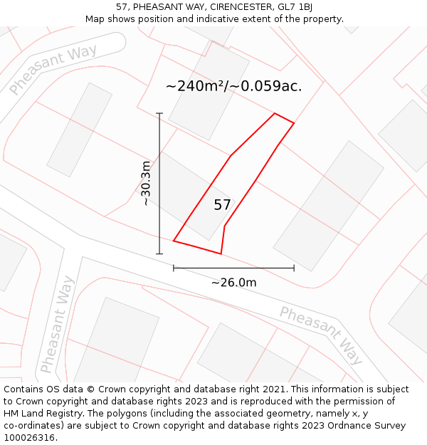 57, PHEASANT WAY, CIRENCESTER, GL7 1BJ: Plot and title map