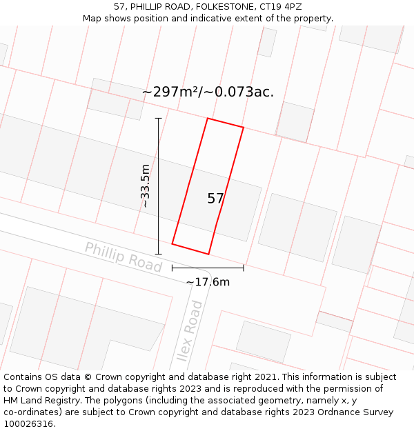 57, PHILLIP ROAD, FOLKESTONE, CT19 4PZ: Plot and title map
