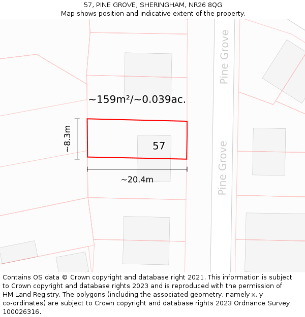 57, PINE GROVE, SHERINGHAM, NR26 8QG: Plot and title map