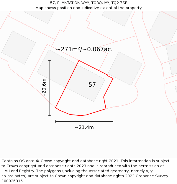 57, PLANTATION WAY, TORQUAY, TQ2 7SR: Plot and title map