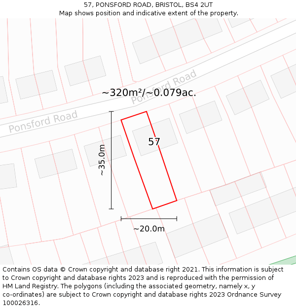 57, PONSFORD ROAD, BRISTOL, BS4 2UT: Plot and title map
