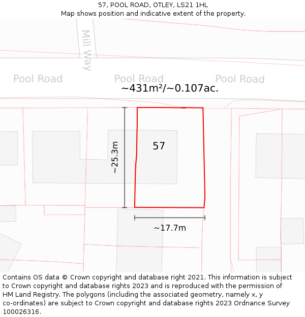 57, POOL ROAD, OTLEY, LS21 1HL: Plot and title map
