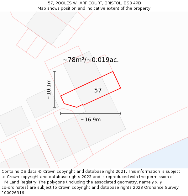 57, POOLES WHARF COURT, BRISTOL, BS8 4PB: Plot and title map