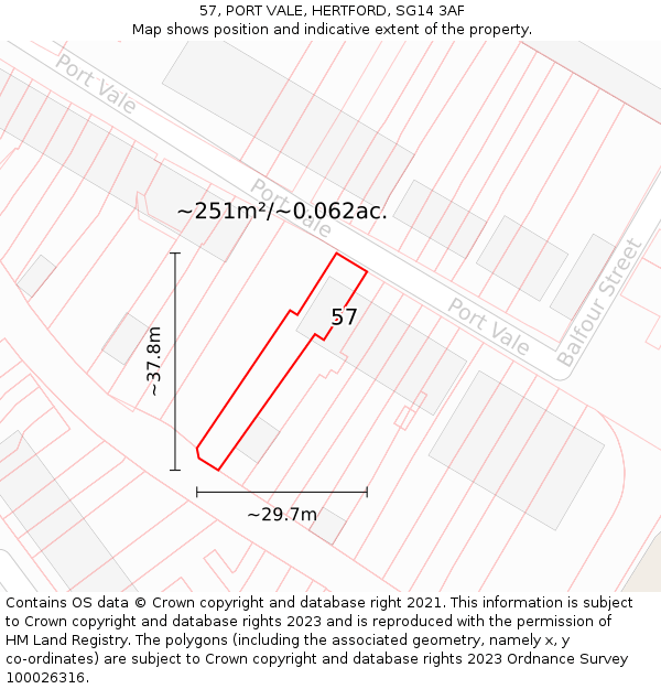 57, PORT VALE, HERTFORD, SG14 3AF: Plot and title map