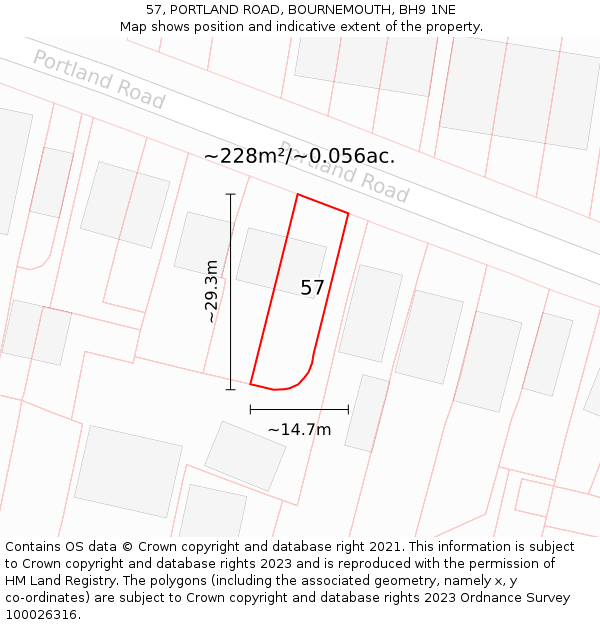 57, PORTLAND ROAD, BOURNEMOUTH, BH9 1NE: Plot and title map