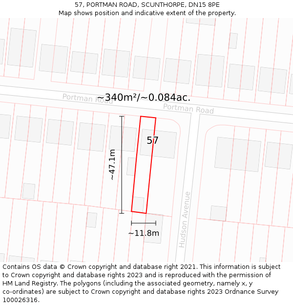 57, PORTMAN ROAD, SCUNTHORPE, DN15 8PE: Plot and title map
