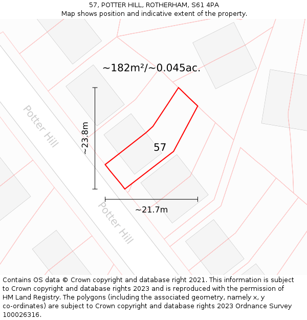 57, POTTER HILL, ROTHERHAM, S61 4PA: Plot and title map