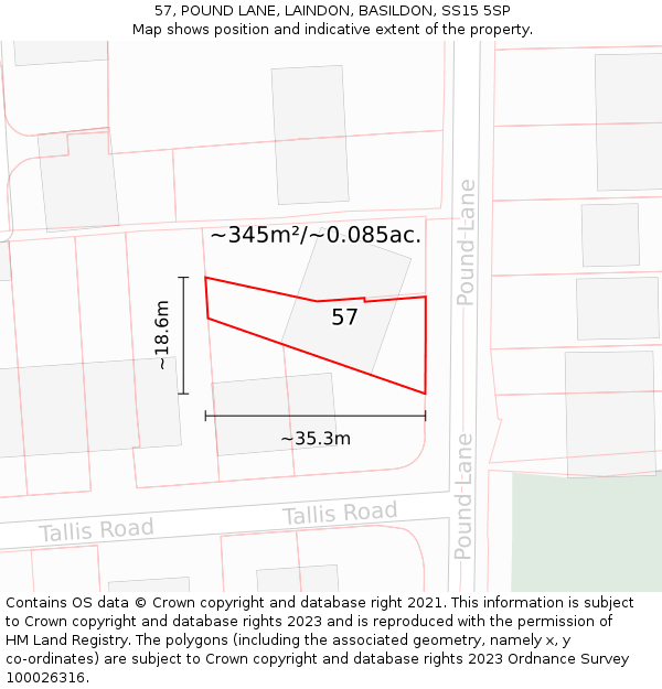 57, POUND LANE, LAINDON, BASILDON, SS15 5SP: Plot and title map