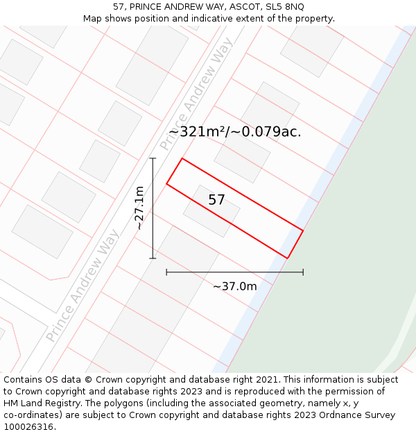 57, PRINCE ANDREW WAY, ASCOT, SL5 8NQ: Plot and title map