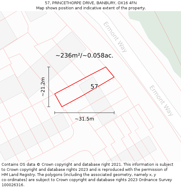 57, PRINCETHORPE DRIVE, BANBURY, OX16 4FN: Plot and title map