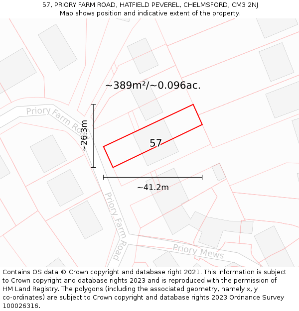 57, PRIORY FARM ROAD, HATFIELD PEVEREL, CHELMSFORD, CM3 2NJ: Plot and title map
