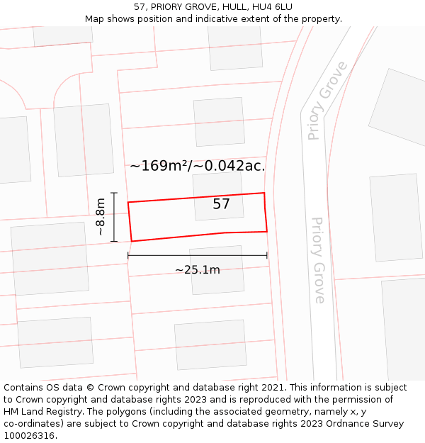 57, PRIORY GROVE, HULL, HU4 6LU: Plot and title map