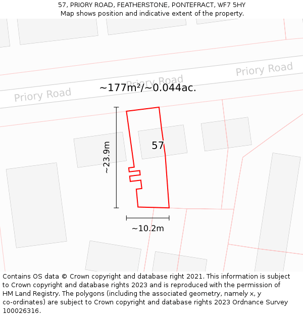 57, PRIORY ROAD, FEATHERSTONE, PONTEFRACT, WF7 5HY: Plot and title map