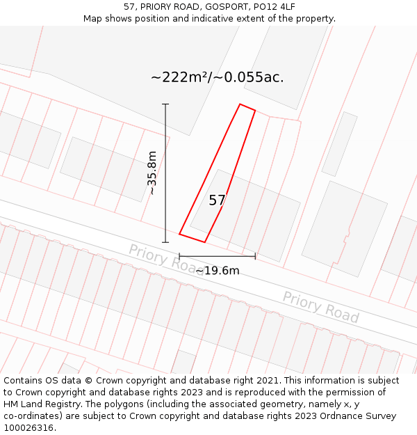 57, PRIORY ROAD, GOSPORT, PO12 4LF: Plot and title map