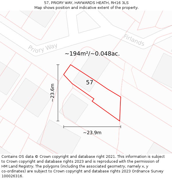 57, PRIORY WAY, HAYWARDS HEATH, RH16 3LS: Plot and title map