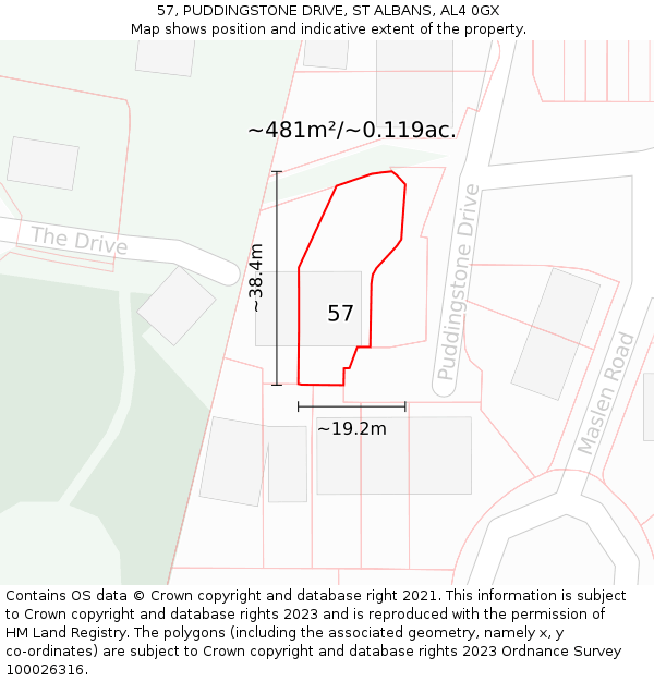 57, PUDDINGSTONE DRIVE, ST ALBANS, AL4 0GX: Plot and title map