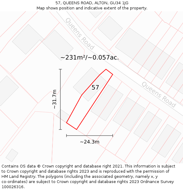 57, QUEENS ROAD, ALTON, GU34 1JG: Plot and title map