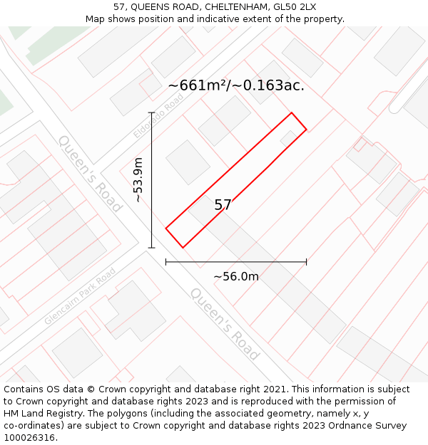 57, QUEENS ROAD, CHELTENHAM, GL50 2LX: Plot and title map