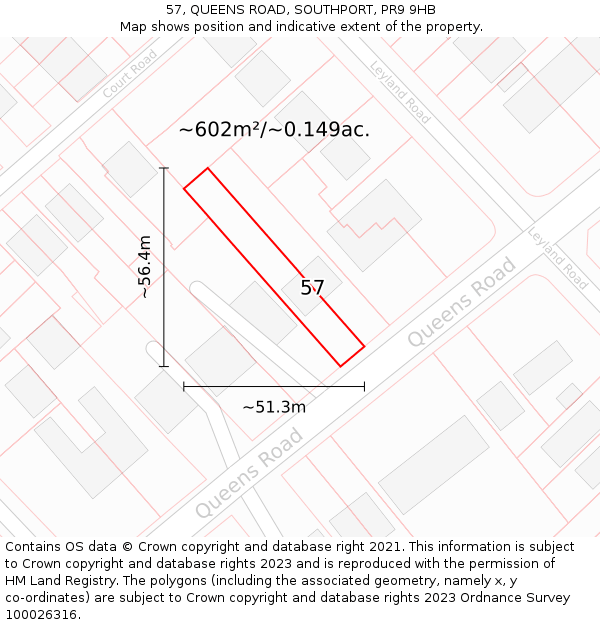 57, QUEENS ROAD, SOUTHPORT, PR9 9HB: Plot and title map