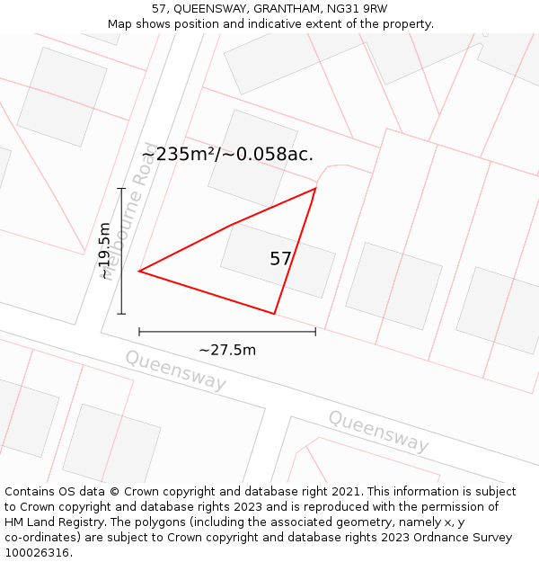 57, QUEENSWAY, GRANTHAM, NG31 9RW: Plot and title map