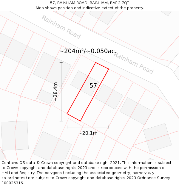 57, RAINHAM ROAD, RAINHAM, RM13 7QT: Plot and title map