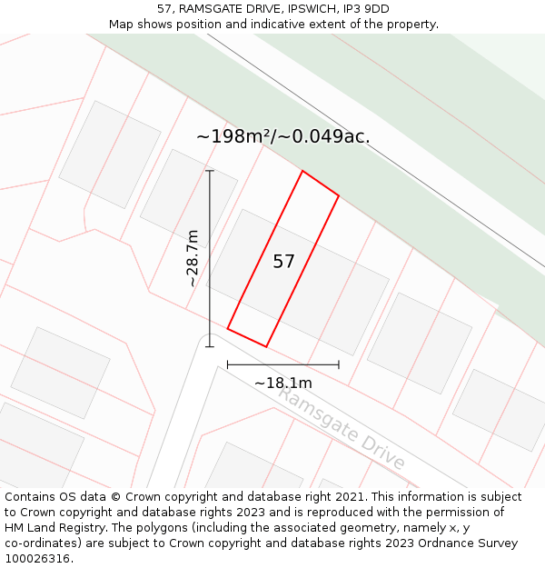 57, RAMSGATE DRIVE, IPSWICH, IP3 9DD: Plot and title map