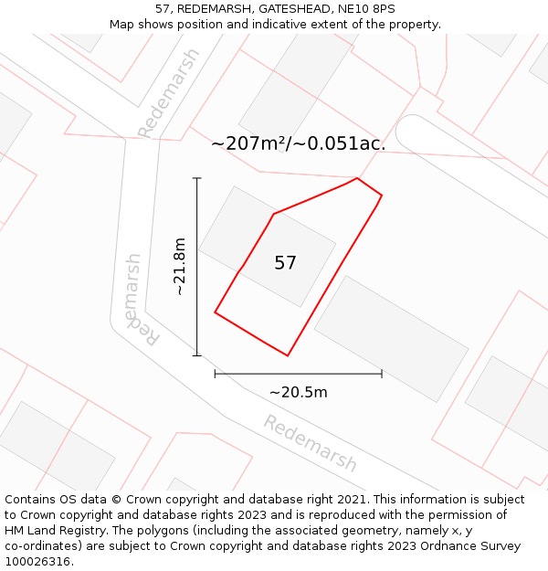 57, REDEMARSH, GATESHEAD, NE10 8PS: Plot and title map