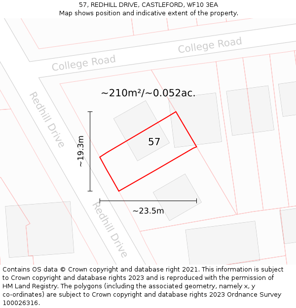 57, REDHILL DRIVE, CASTLEFORD, WF10 3EA: Plot and title map