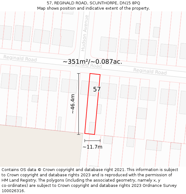 57, REGINALD ROAD, SCUNTHORPE, DN15 8PQ: Plot and title map