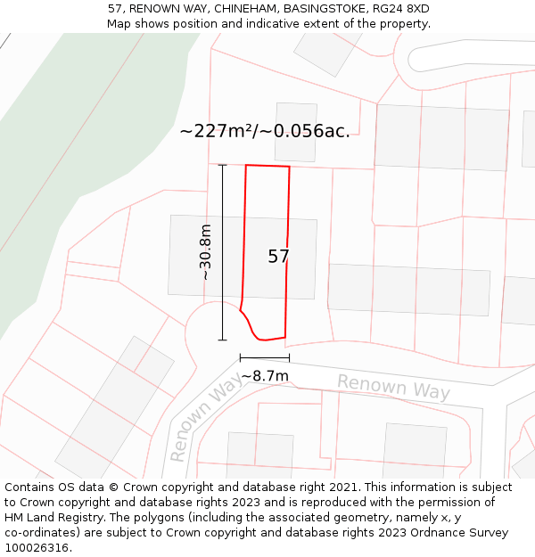 57, RENOWN WAY, CHINEHAM, BASINGSTOKE, RG24 8XD: Plot and title map