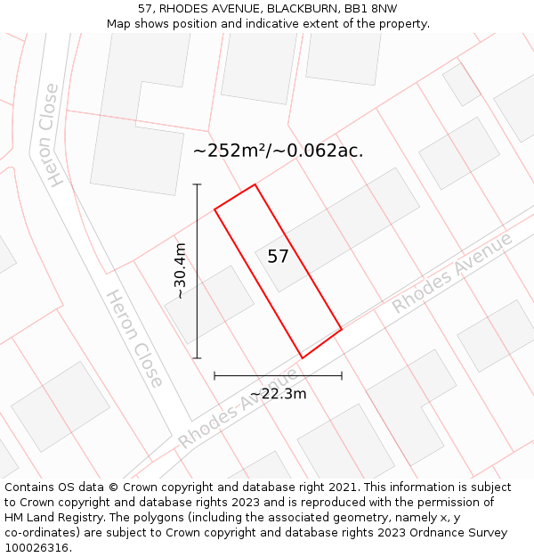 57, RHODES AVENUE, BLACKBURN, BB1 8NW: Plot and title map