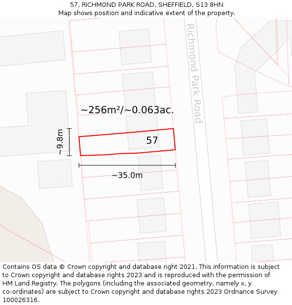 57, RICHMOND PARK ROAD, SHEFFIELD, S13 8HN: Plot and title map