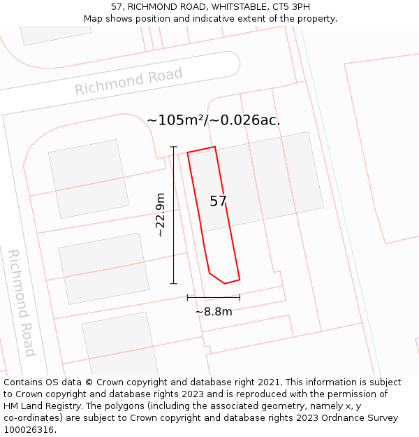 57, RICHMOND ROAD, WHITSTABLE, CT5 3PH: Plot and title map
