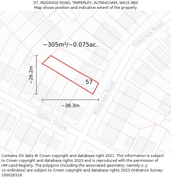 57, RIDDINGS ROAD, TIMPERLEY, ALTRINCHAM, WA15 6BS: Plot and title map