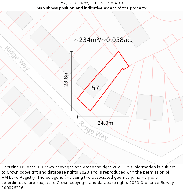 57, RIDGEWAY, LEEDS, LS8 4DD: Plot and title map