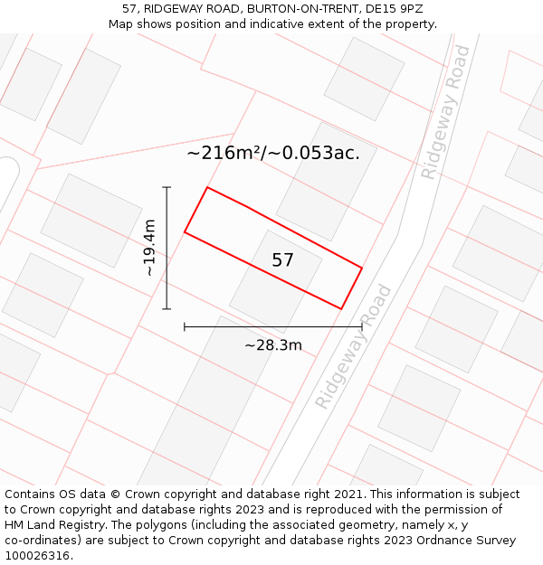 57, RIDGEWAY ROAD, BURTON-ON-TRENT, DE15 9PZ: Plot and title map