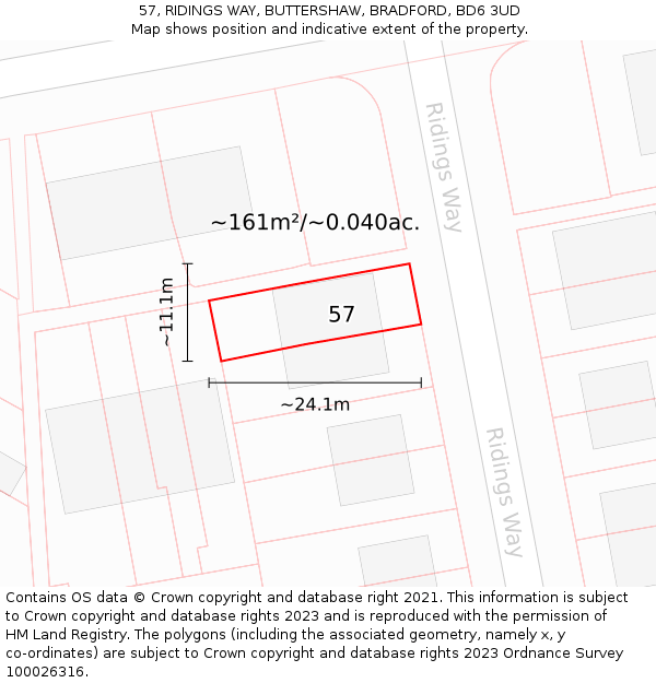 57, RIDINGS WAY, BUTTERSHAW, BRADFORD, BD6 3UD: Plot and title map