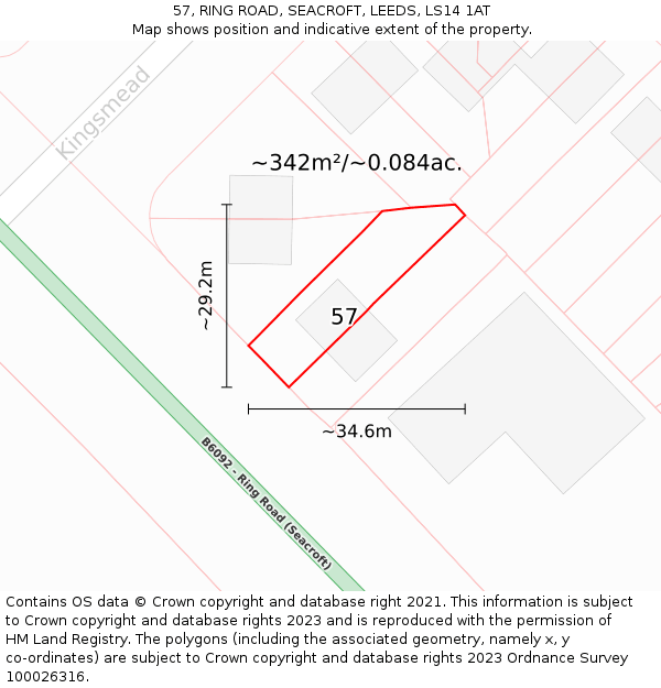 57, RING ROAD, SEACROFT, LEEDS, LS14 1AT: Plot and title map