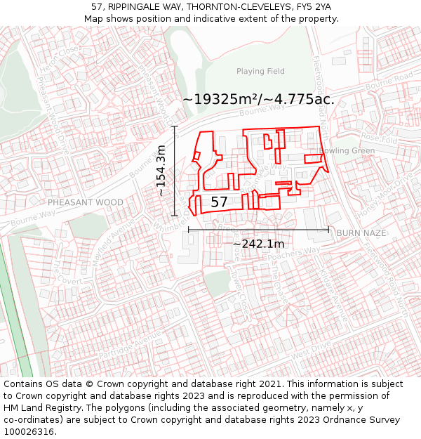 57, RIPPINGALE WAY, THORNTON-CLEVELEYS, FY5 2YA: Plot and title map