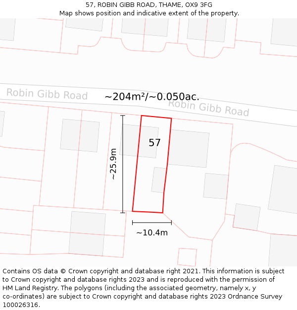 57, ROBIN GIBB ROAD, THAME, OX9 3FG: Plot and title map