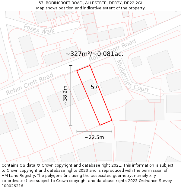 57, ROBINCROFT ROAD, ALLESTREE, DERBY, DE22 2GL: Plot and title map