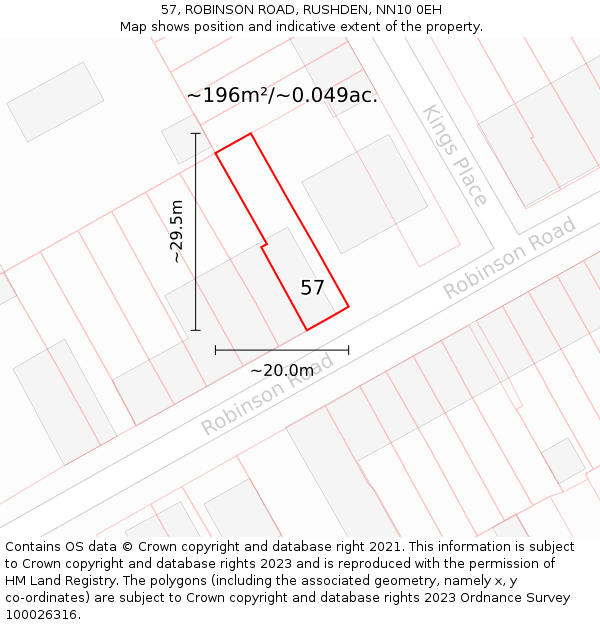 57, ROBINSON ROAD, RUSHDEN, NN10 0EH: Plot and title map