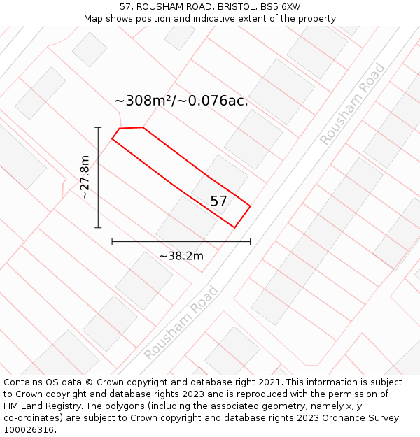 57, ROUSHAM ROAD, BRISTOL, BS5 6XW: Plot and title map