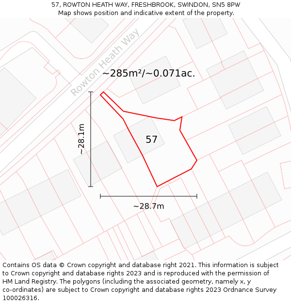 57, ROWTON HEATH WAY, FRESHBROOK, SWINDON, SN5 8PW: Plot and title map