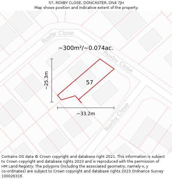 57, ROXBY CLOSE, DONCASTER, DN4 7JH: Plot and title map