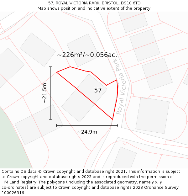 57, ROYAL VICTORIA PARK, BRISTOL, BS10 6TD: Plot and title map