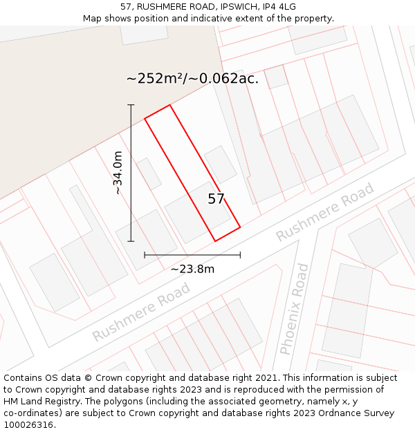 57, RUSHMERE ROAD, IPSWICH, IP4 4LG: Plot and title map