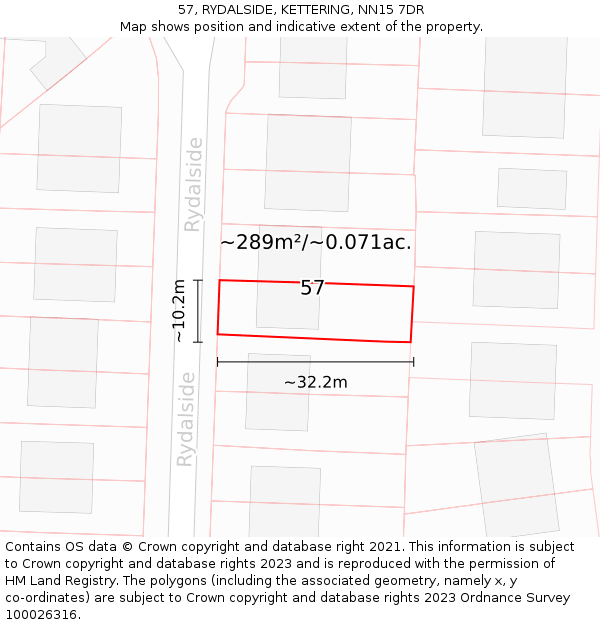 57, RYDALSIDE, KETTERING, NN15 7DR: Plot and title map